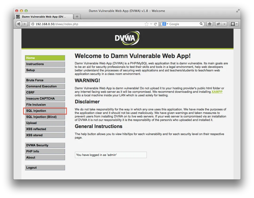 DVWAトップページ